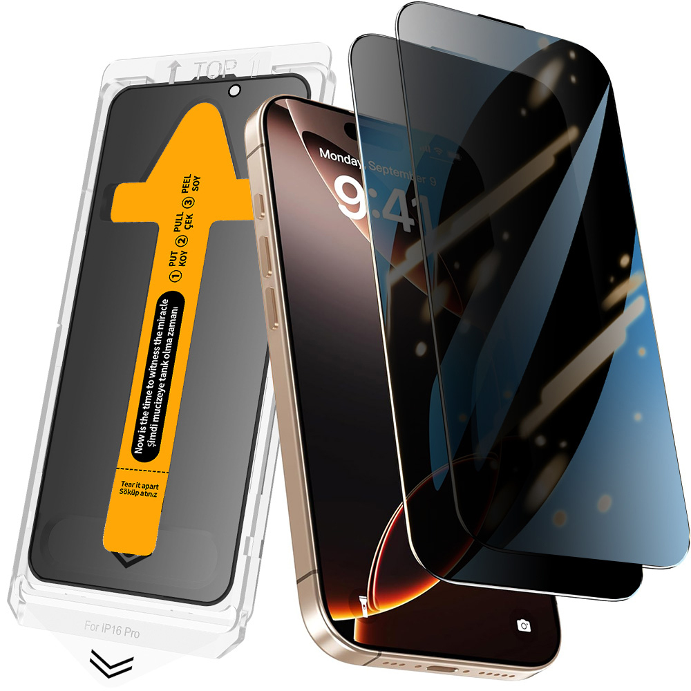 Apple iPhone 17  2.5D Oliv Privacy Temperli Cam Ekran Koruyucu + Kolay Uygulama Aparatı - Siyah