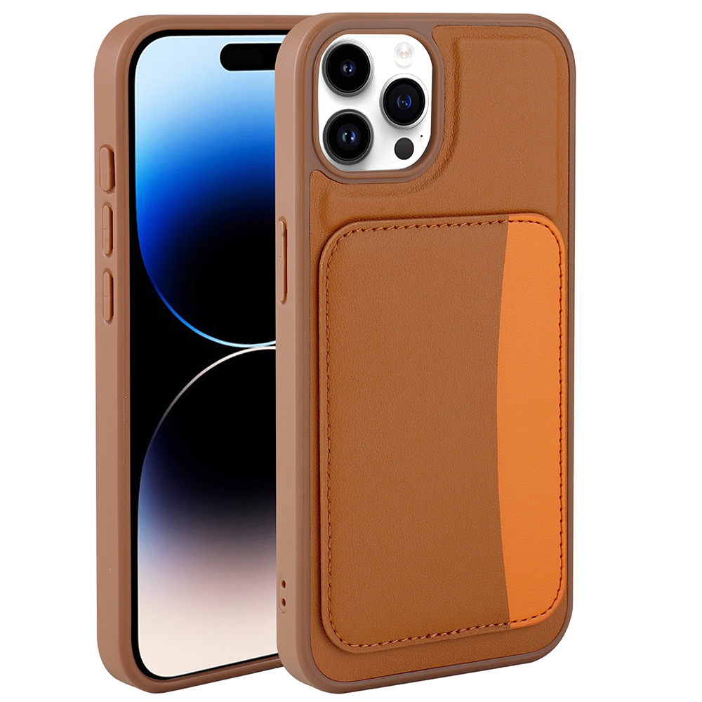 Apple iPhone 15 Pro Max Kılıf Kartlıklı X-Kart Silikon Kapak - Kahverengi