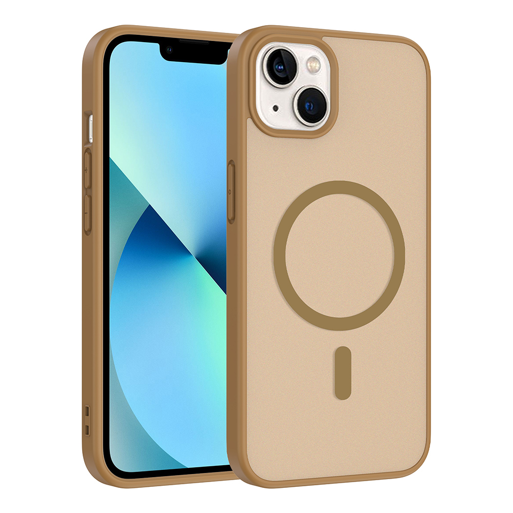 Apple iPhone 14 Kılıf M-safe Şarj Özellikli Babet Kapak - Desert Gold