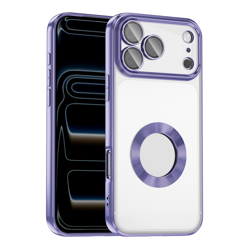 Apple iPhone 17 Pro Max Kılıf Kamera Korumalı Logo Gösteren Omega Kapak - Lila