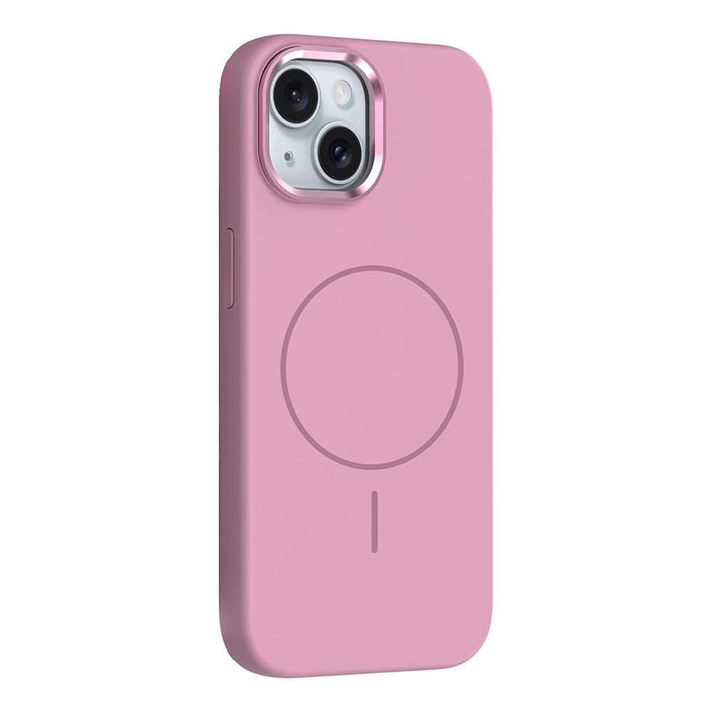 Apple iPhone 13 Kılıf M-Safe Şarj Özellikli Metal Kamera Çerçeveli Edi Silikon Kapak - Pembe