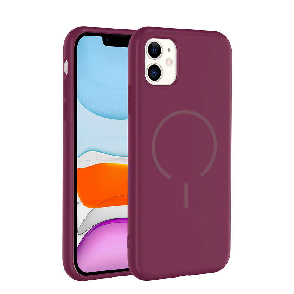 Apple iPhone 11 Kılıf M-safe Şarj Özellikli  Meta Kapak - Mürdüm