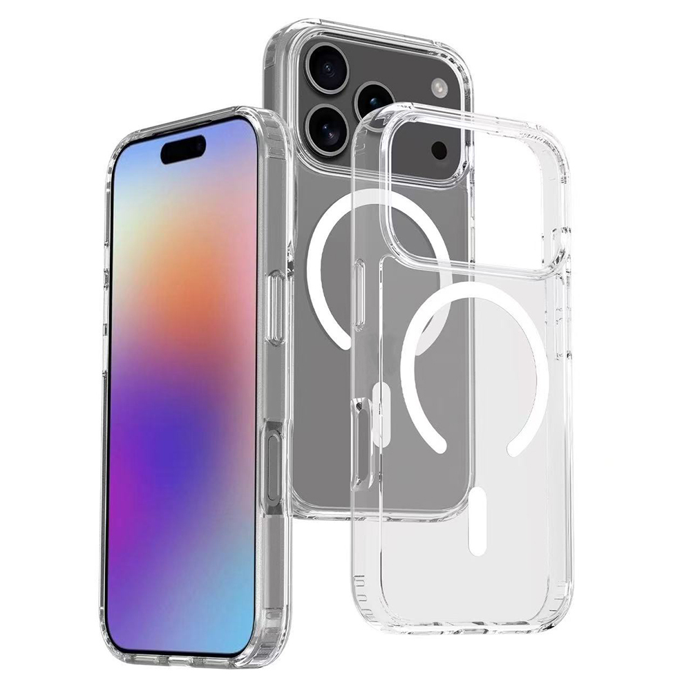 Apple iPhone 17 Pro Kılıf M-safe Şarj Özellikli Şeffaf Sert PC Embos Kapak