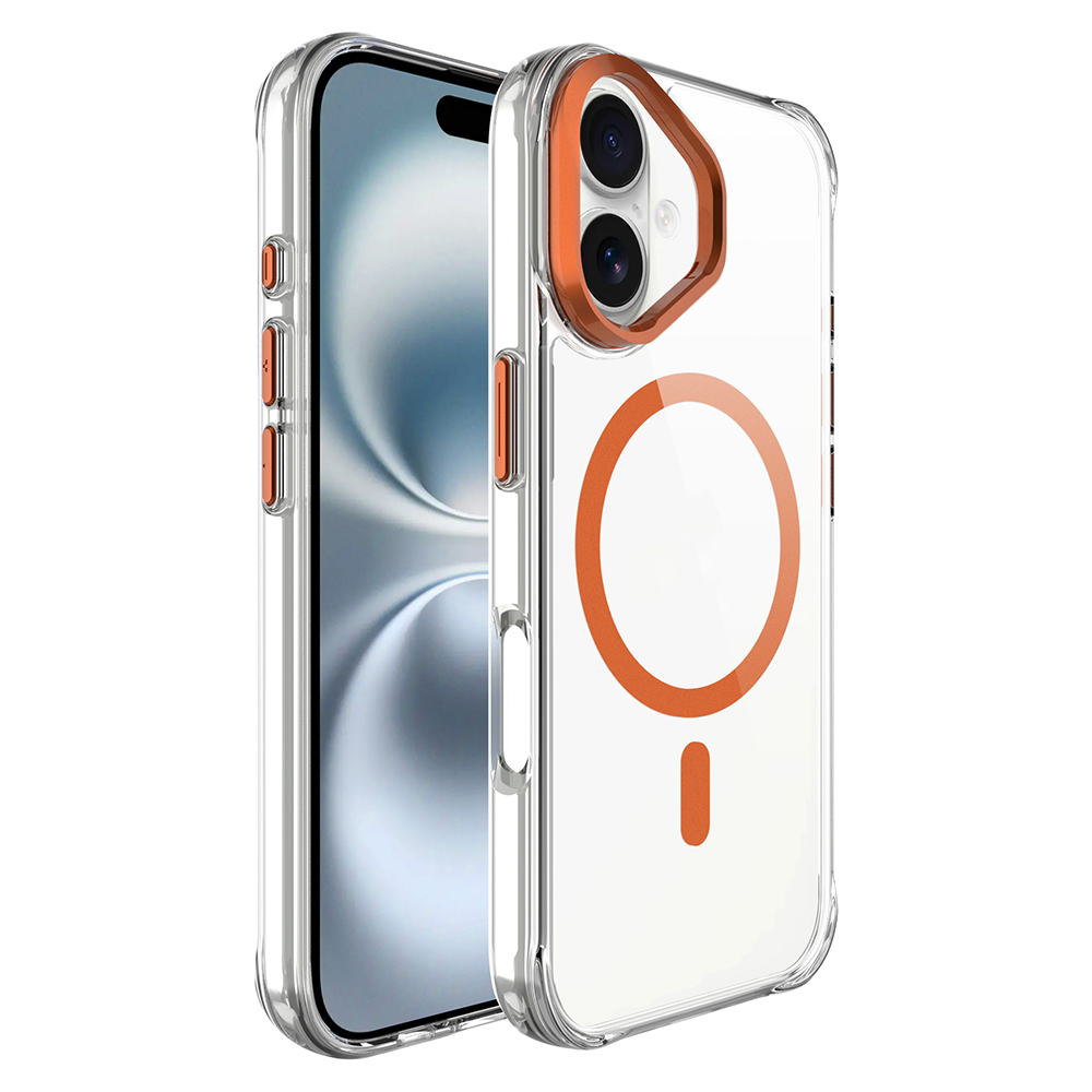 Apple iPhone 17 Kılıf M-safe Şarj Özellikli Airbagli Kamera Standlı Azor Kapak - Turuncu