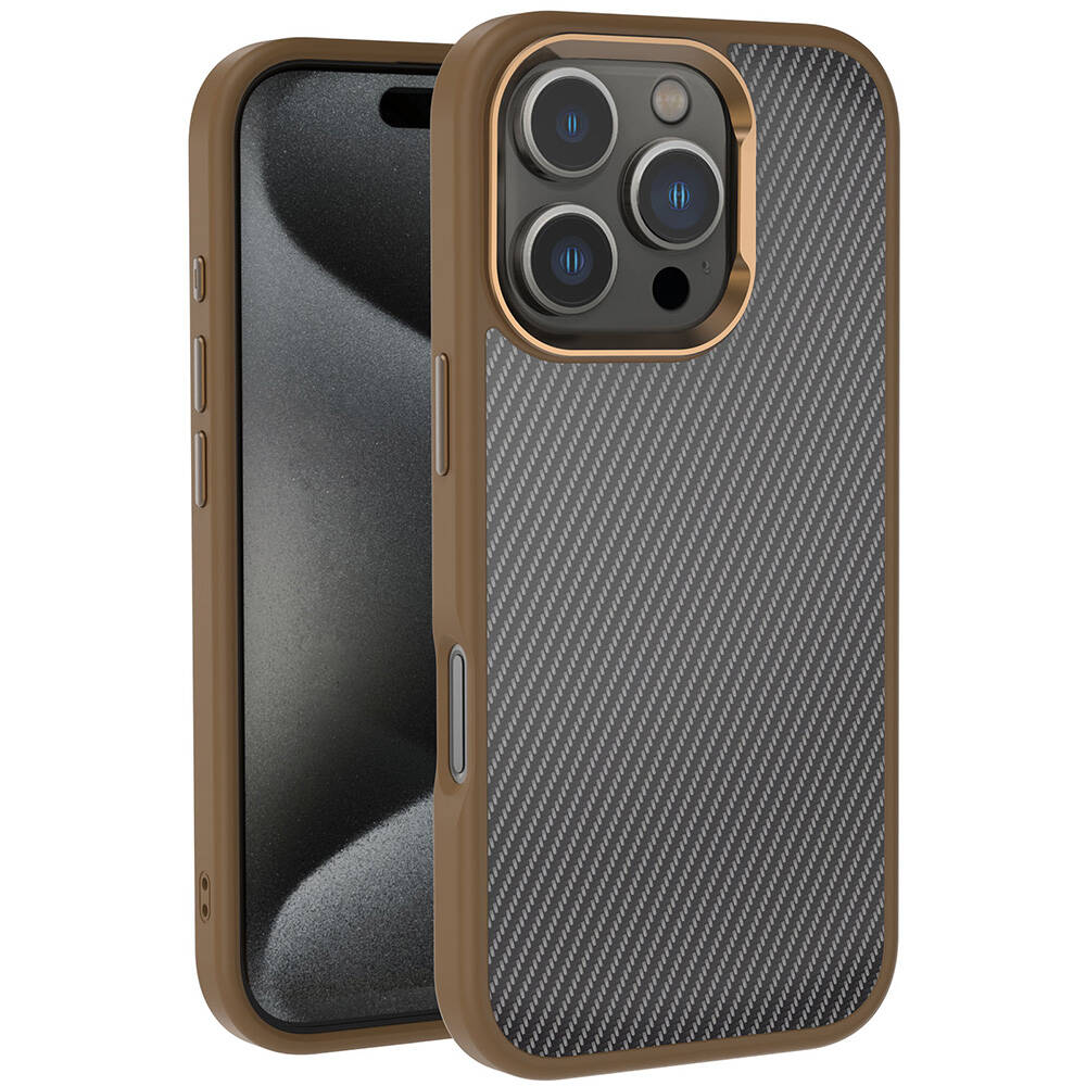Apple iPhone 16 Pro Kılıf Karbon Fiber Görünümlü Parlak Kamera Çerçeveli  Venus Kapak