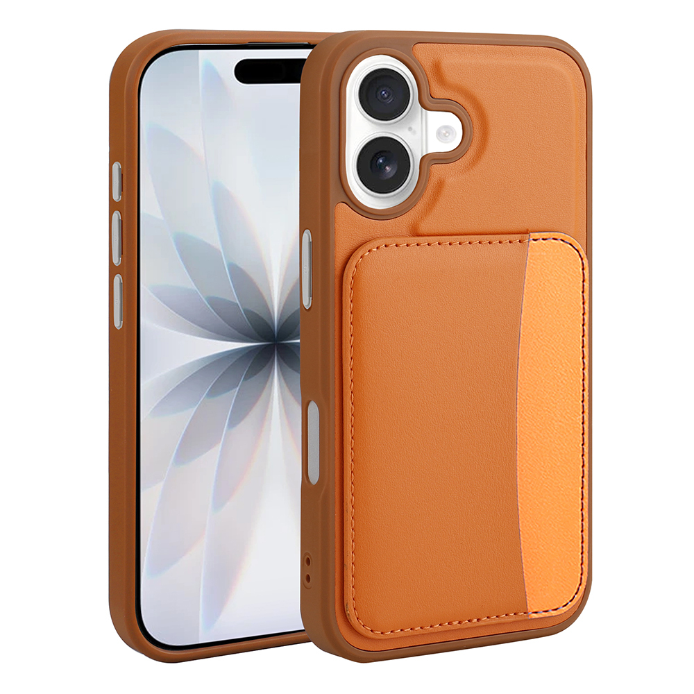 Apple iPhone 16 Kılıf Kartlıklı  X-Kart Silikon Kapak - Turuncu