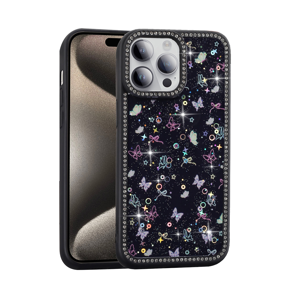 Apple iPhone 14 Pro Max Kılıf Taşlı ve Simli Tasarım  Azra Kapak