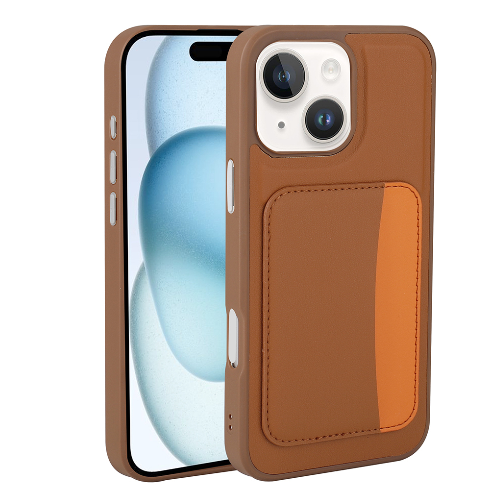 Apple iPhone 14 Kılıf Kartlıklı X-Kart Silikon Kapak - Kahverengi