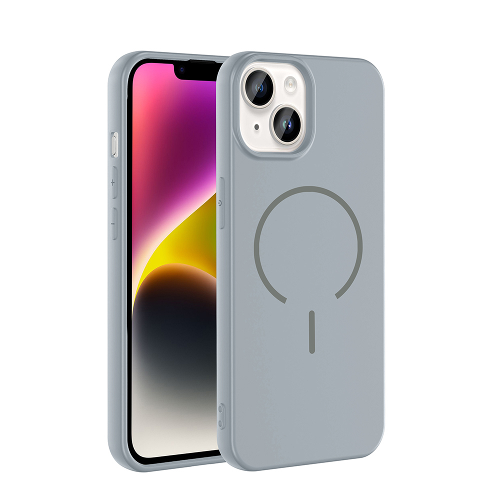 Apple iPhone 14 Kılıf M-safe Şarj Özellikli Meta Kapak - Titanyum-Gri
