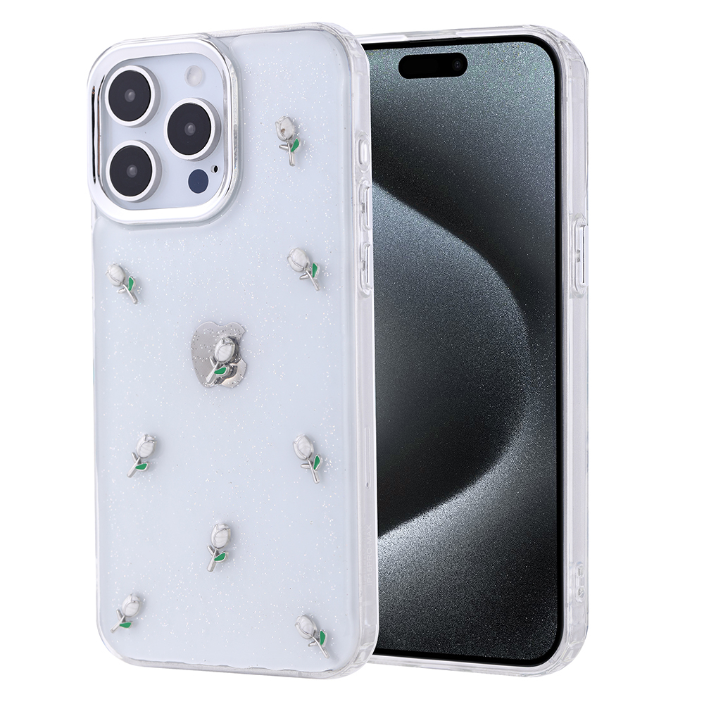 Apple iPhone 15 Pro Max Kılıf Airbag Tasarımlı Simli Şeffaf  Kutup Kapak