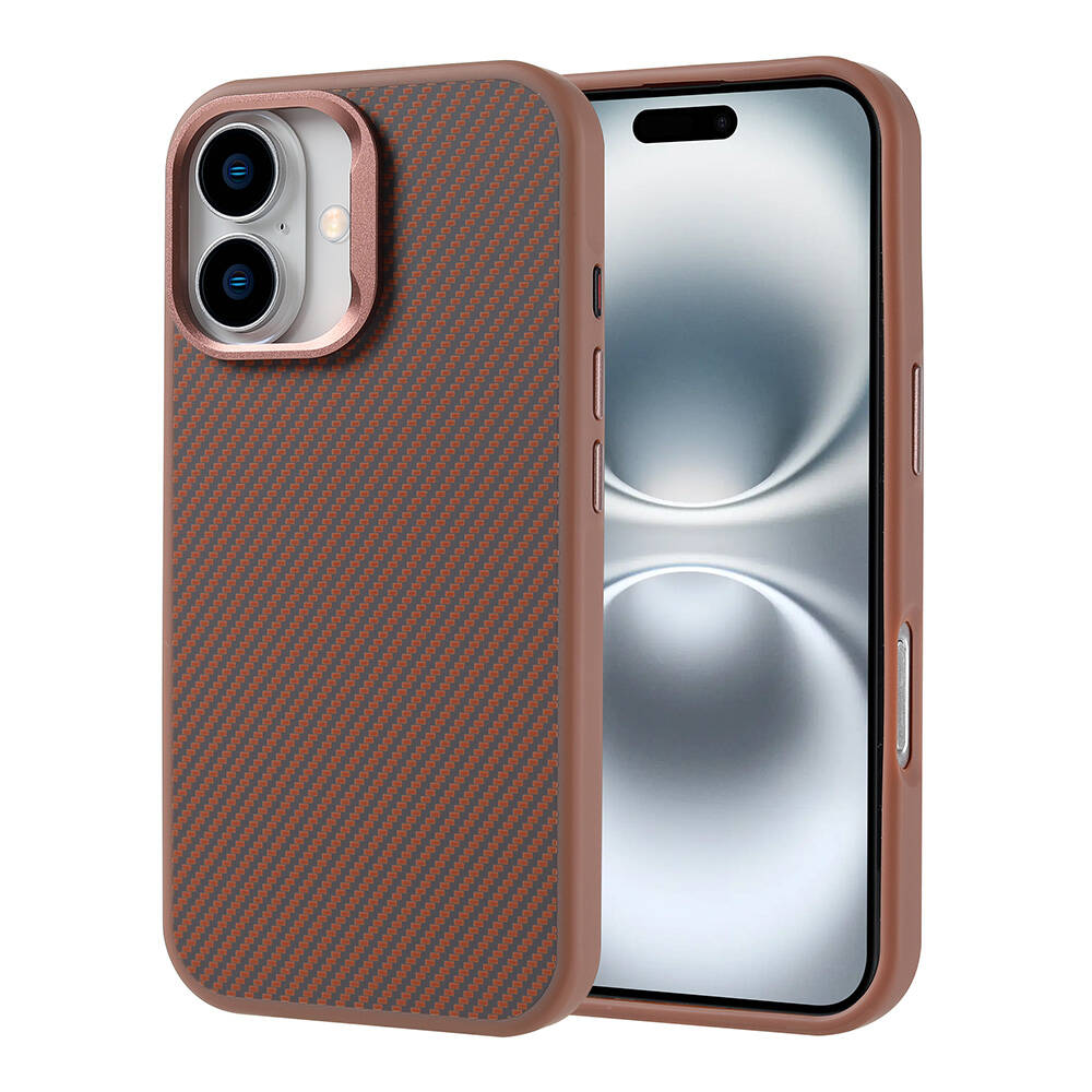Apple iPhone 16 Kılıf M-safe Şarj Özellikli Karbon Fiber Görünümlü Troy Kapak