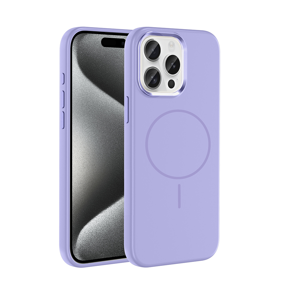 Apple iPhone 15 Pro Max Kılıf M-Safe Şarj Özellikli Metal Kamera Çerçeveli  Edi Silikon Kapak - Lila