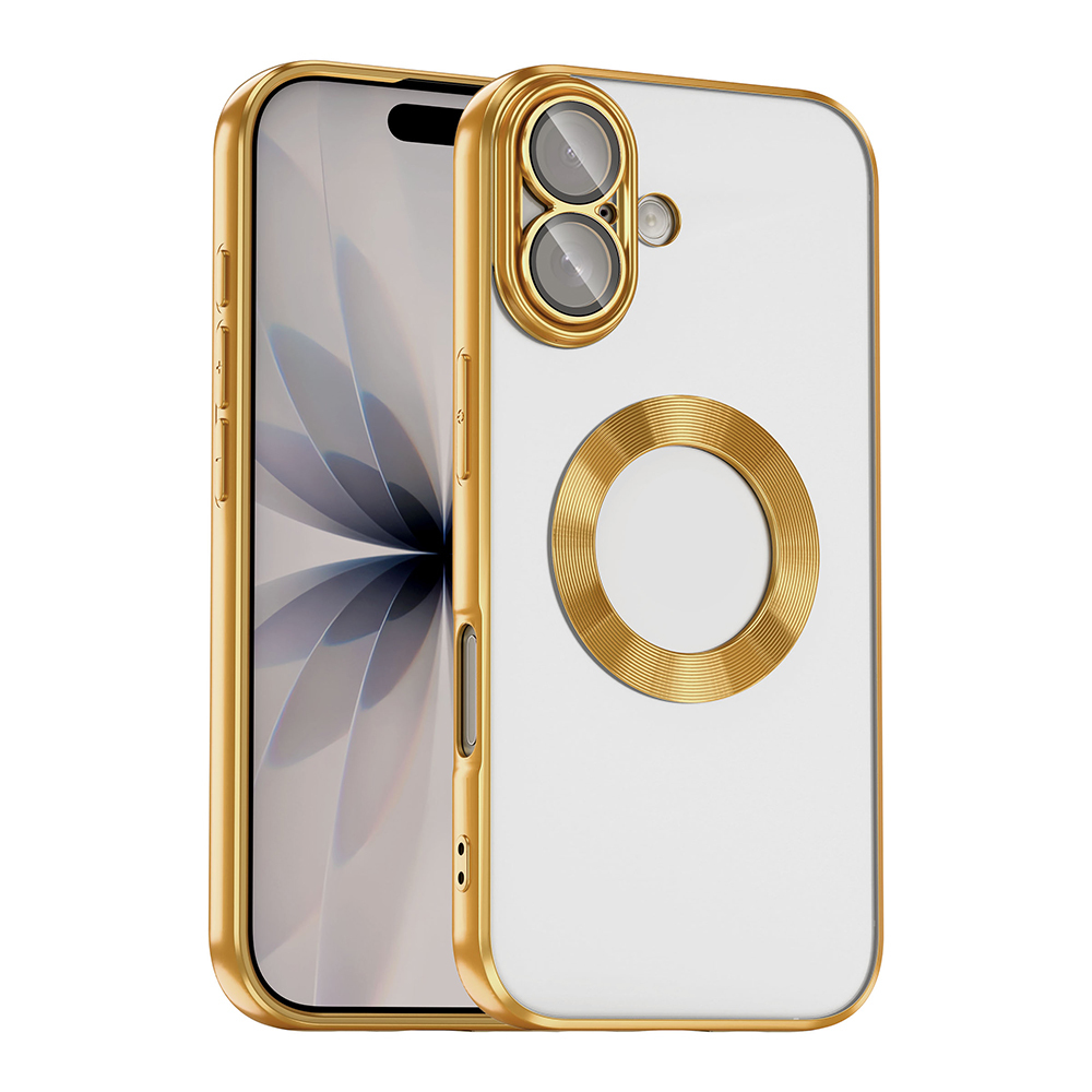 Apple iPhone 17 Kılıf Kamera Korumalı Logo Gösteren Omega Kapak - Gold