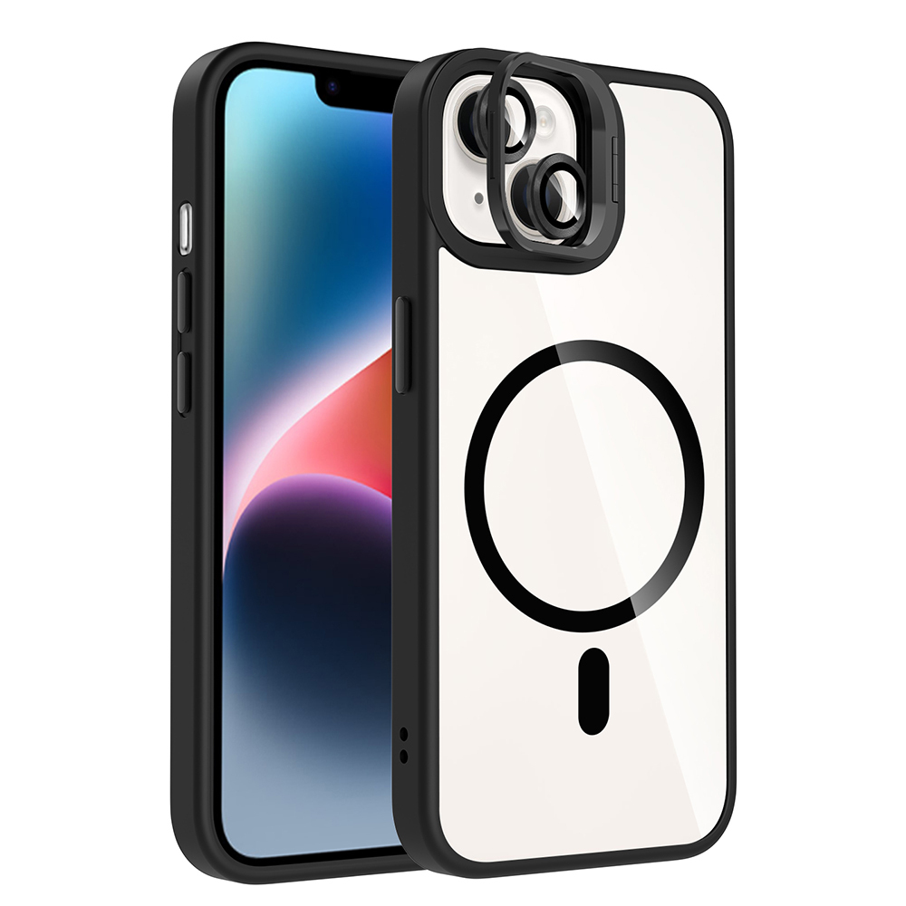 Apple iPhone 13 Kılıf Standlı ve Kamera Lens Hediyeli M-Safe Şarj Özellikli Etro Kapak