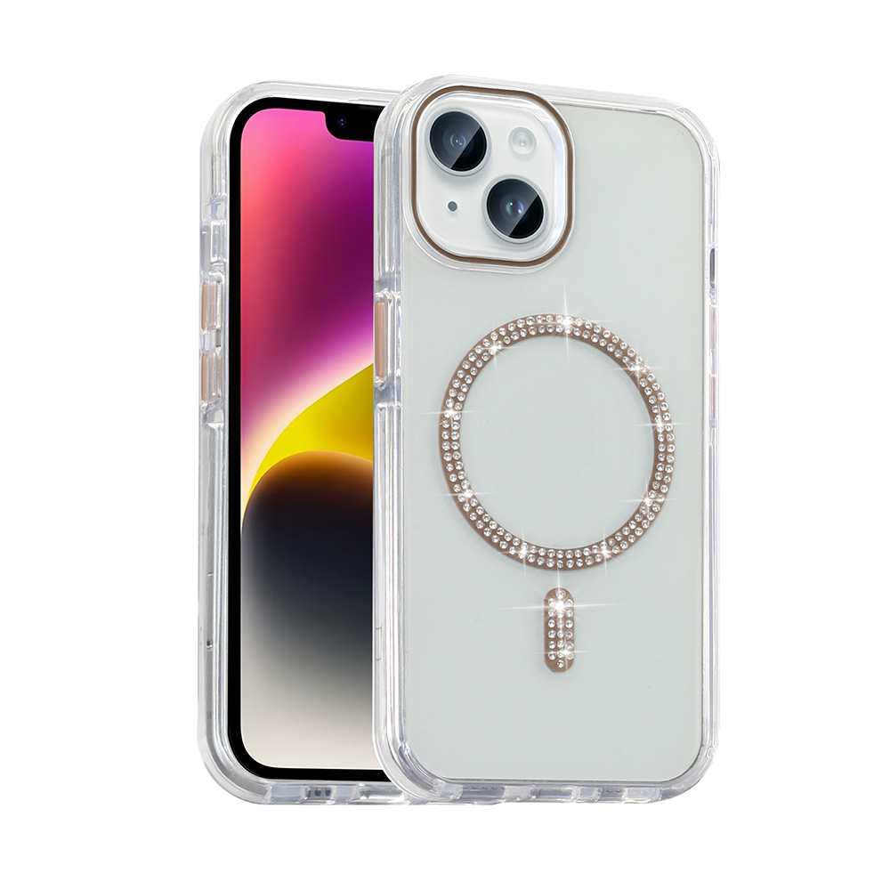 Apple iPhone 14 Kılıf Taşlı Tasarım M-safe Şarj Özellikli  Koment Silikon Kapak