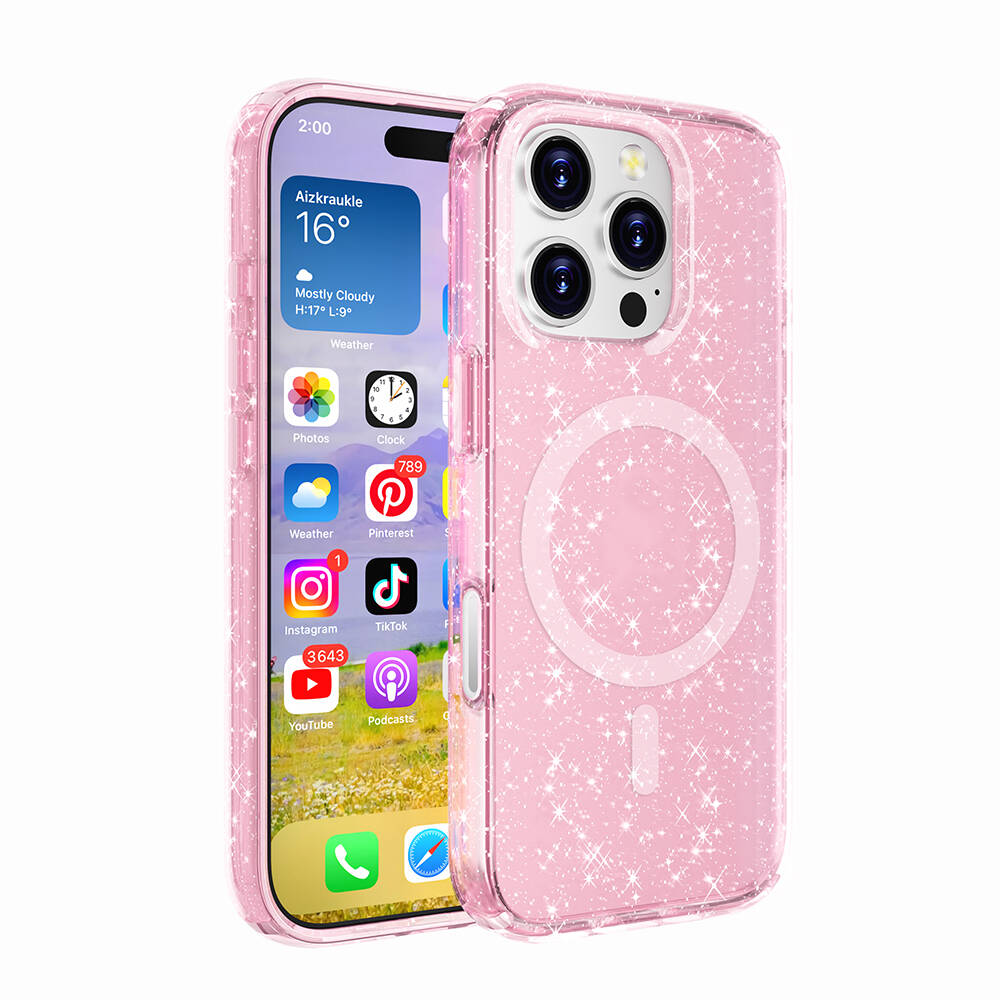 Apple iPhone 16 Pro Kılıf M-safe Şarj Özellikli Parlayan Simli Saydam Renkli Allstar Kapak