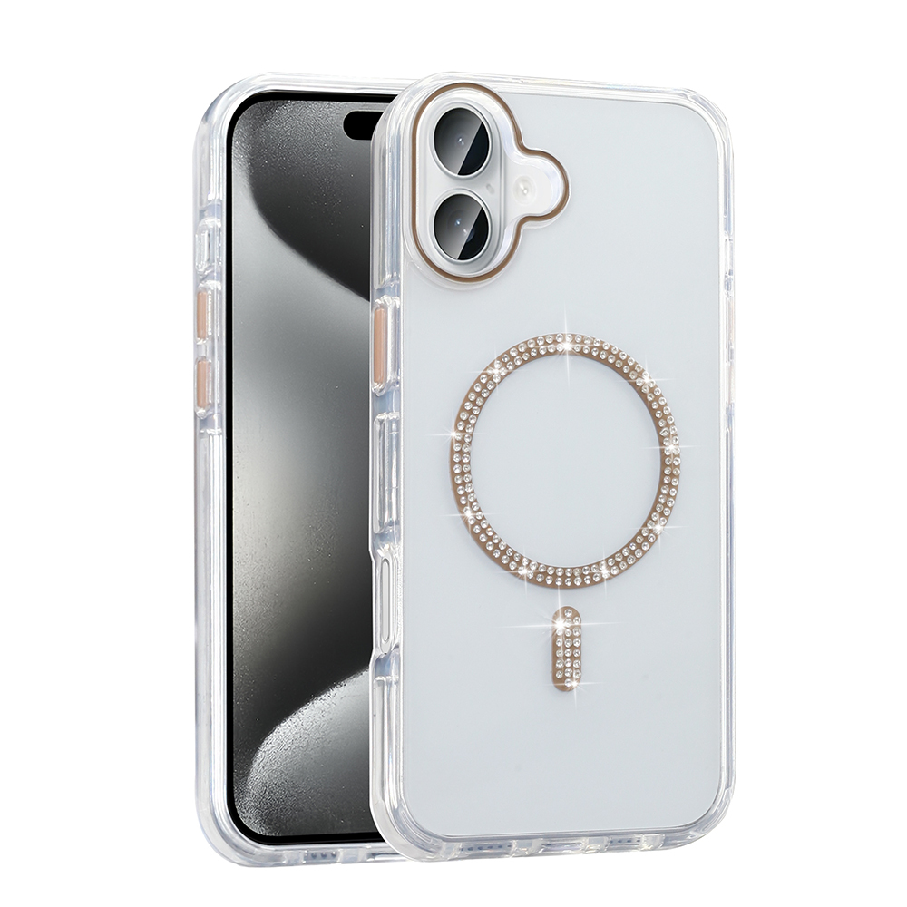 Apple iPhone 16 Kılıf Taşlı Tasarım M-safe Şarj Özellikli Koment Silikon Kapak