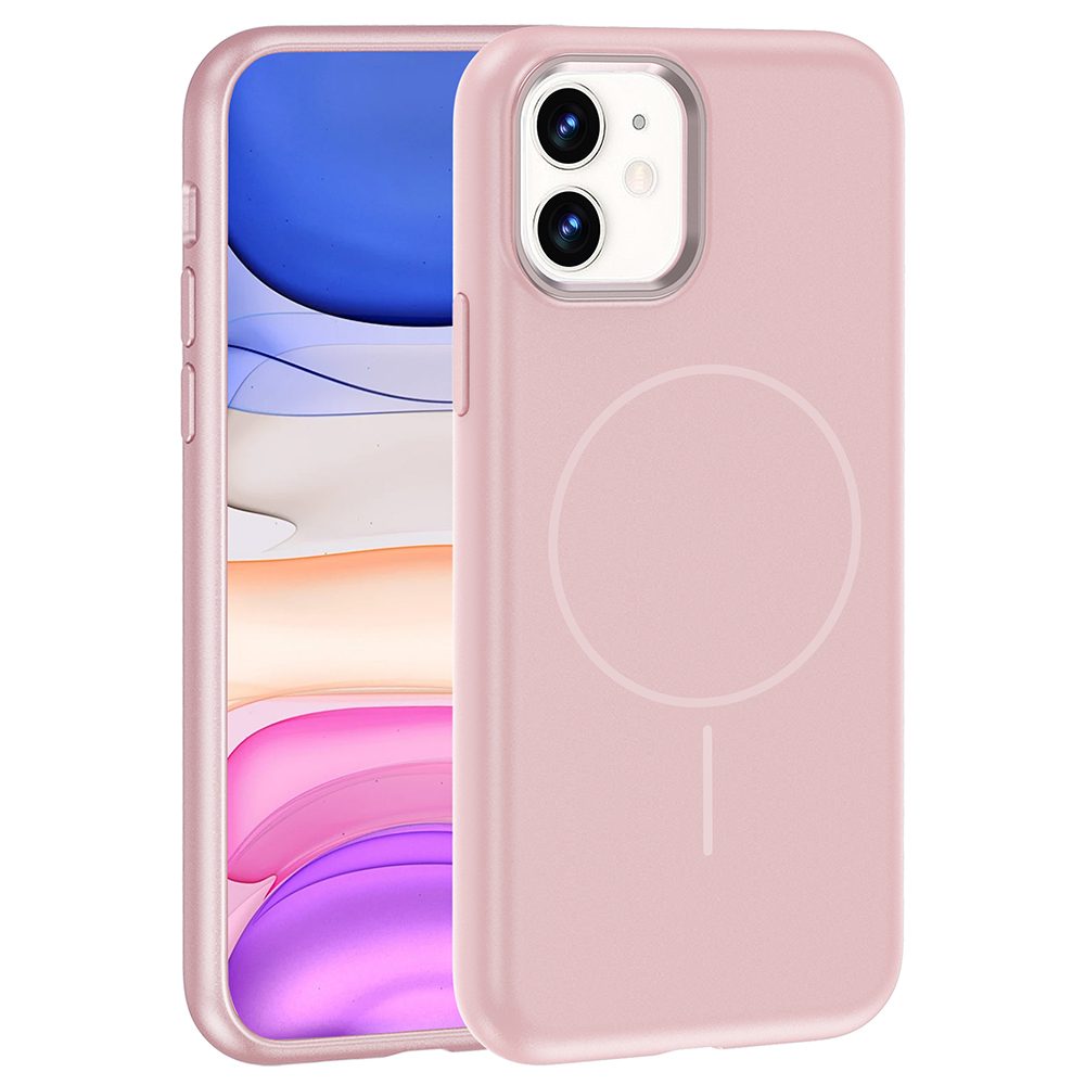 Apple iPhone 11 Kılıf M-Safe Şarj Özellikli Metal Kamera Çerçeveli  Edi Silikon Kapak - Rose Gold