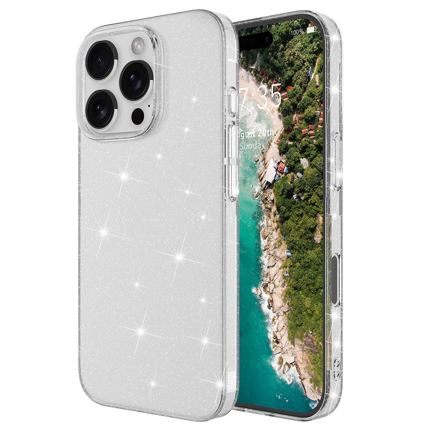 Apple iPhone 16 Pro Kılıf Parlayan Simli Şeffaf Redos Kapak