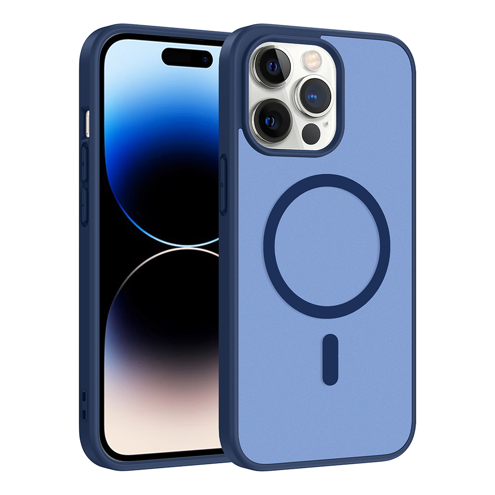 Apple iPhone 14 Pro Max Kılıf M-safe Şarj Özellikli Babet Kapak - Mavi