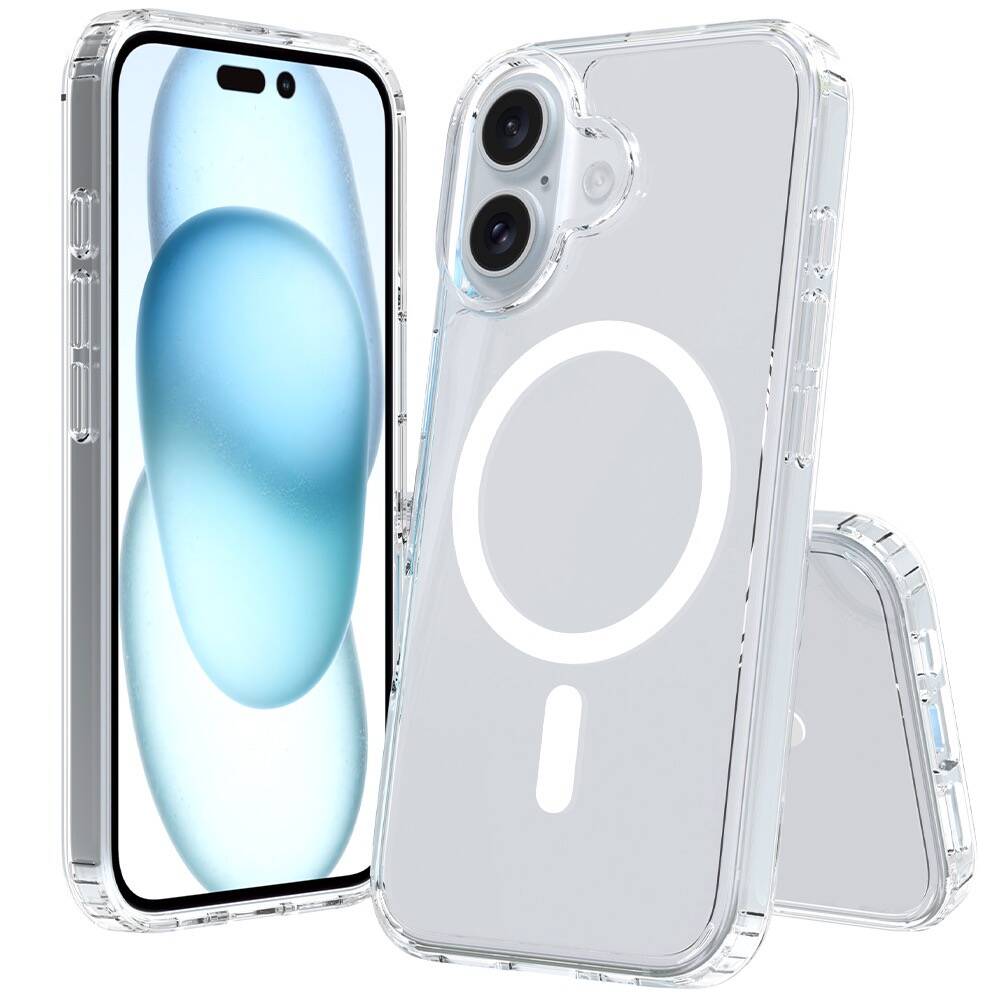 Apple iPhone 16 Kılıf M-safe Şarj Özellikli Şeffaf Sert PC  Embos Kapak