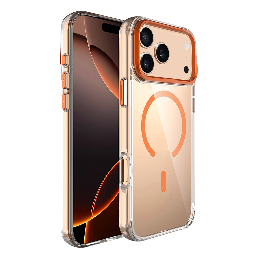 Apple iPhone 17 Pro Max Kılıf M-safe Şarj Özellikli Airbagli Kamera Standlı Azor Kapak - Turuncu