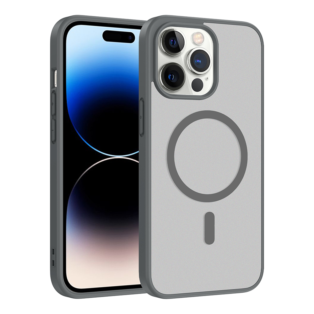 Apple iPhone 14 Pro Max Kılıf M-safe Şarj Özellikli  Babet Kapak - Gri