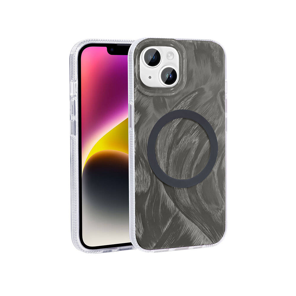 Apple iPhone 14 Kılıf M-safe Şarj Özellikli Fırça Boya Desenli Palet Kapak