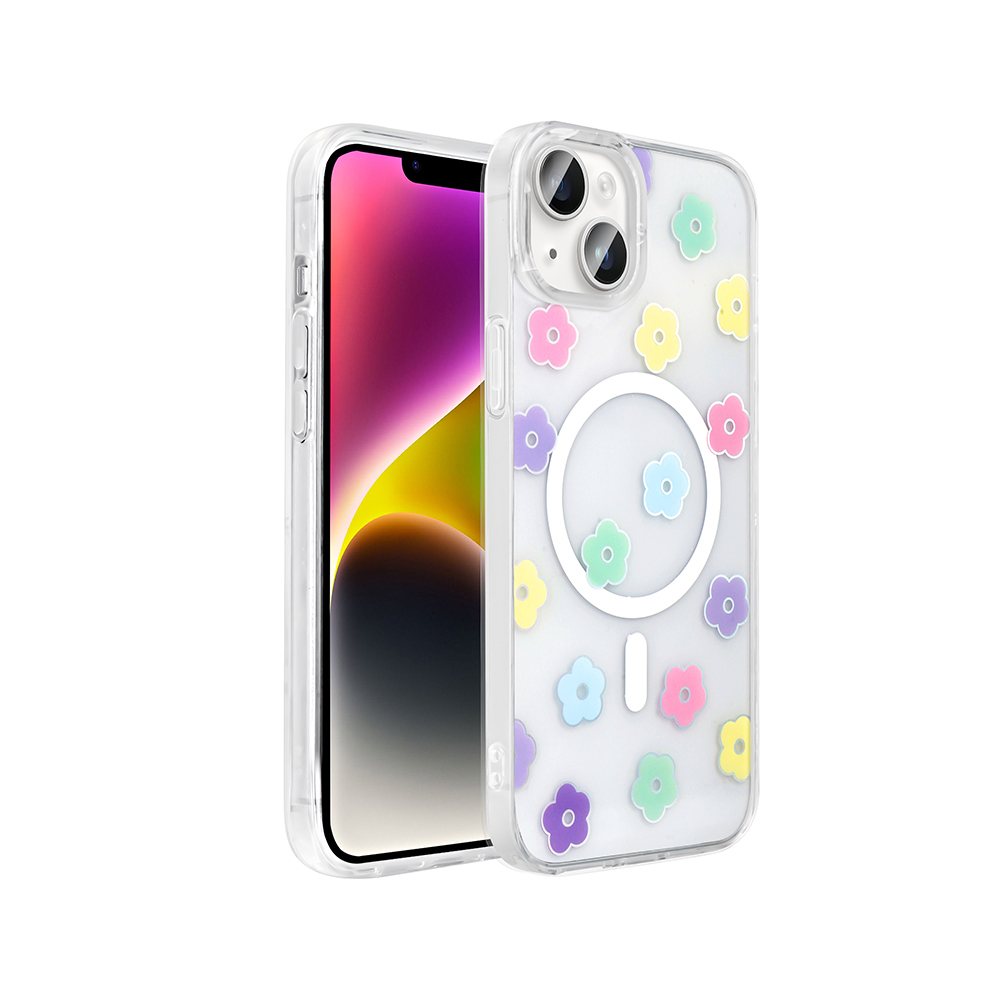Apple iPhone 13 Kılıf M-Safe Şarj Özellikli Şeffaf  Folk Sert Kapak