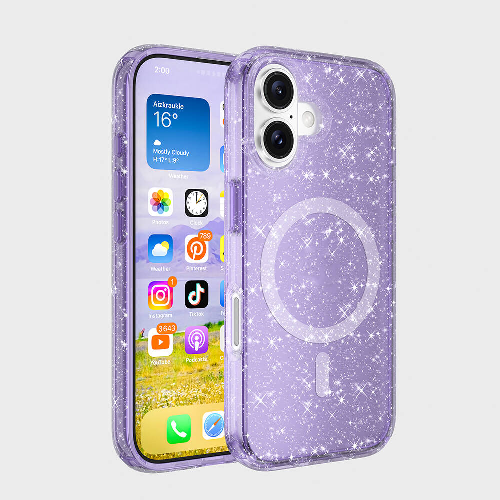 Apple iPhone 16 Pro Max Kılıf M-safe Şarj Özellikli Parlayan Simli Saydam Renkli Allstar Kapak