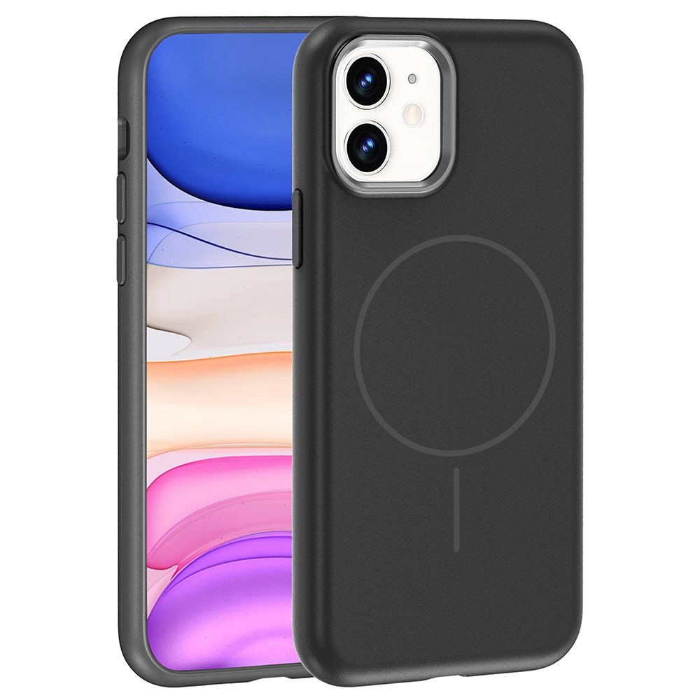 Apple iPhone 11 Kılıf M-Safe Şarj Özellikli Metal Kamera Çerçeveli Edi Silikon Kapak - Siyah