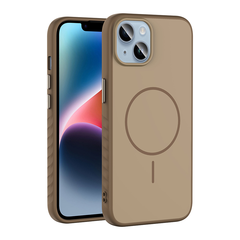 Apple iPhone 14 Kılıf M-safe Şarj Özellikli Tea Kapak - Gold