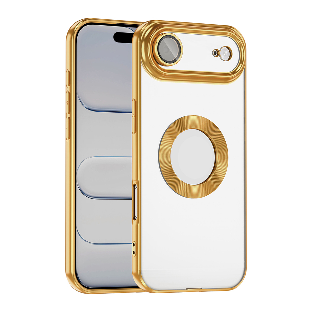 Apple iPhone 17 Air Kılıf Kamera Korumalı Logo Gösteren Omega Kapak - Gold