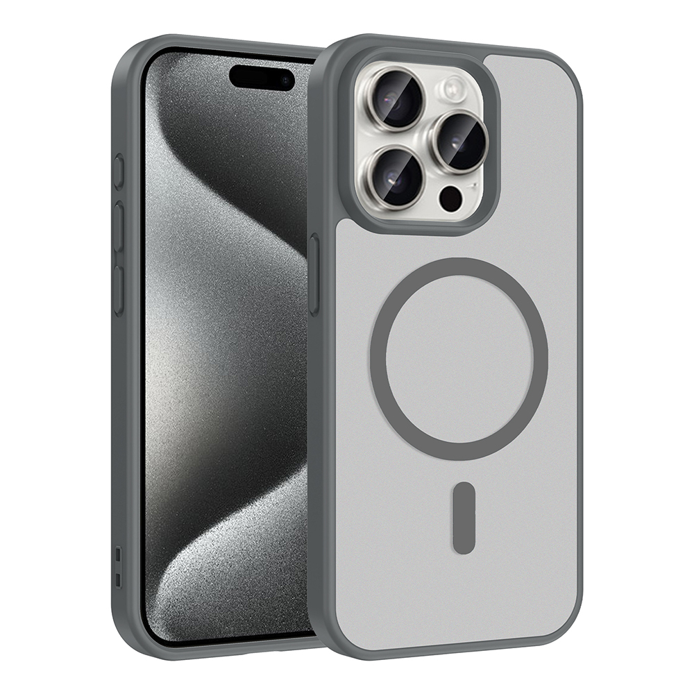 Apple iPhone 15 Pro Kılıf M-safe Şarj Özellikli Babet Kapak - Gri