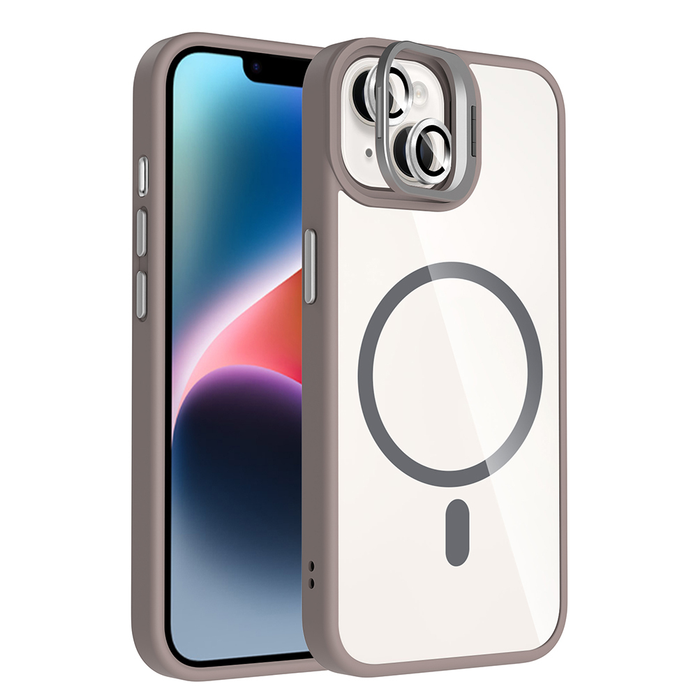 Apple iPhone 14 Kılıf Standlı ve Kamera Lens Hediyeli M-Safe Şarj Özellikli Etro Kapak