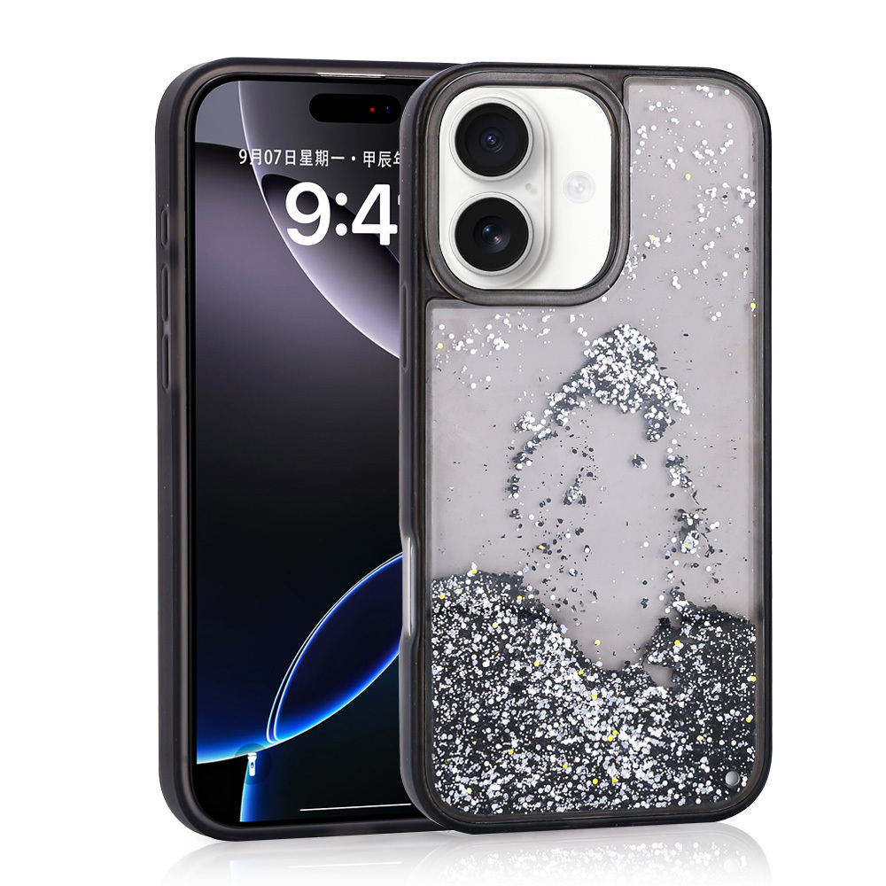 Apple iPhone 16 Kılıf Sıvılı Simli Şeffaf Arka Yüzey Keto Silikon Kapak