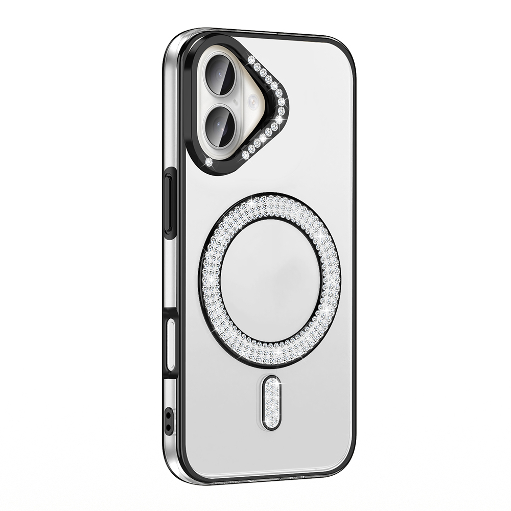 Apple iPhone 16 Plus Kılıf Pırlanta Taş Tasarımlı M-safe Şarj Özellikli  Karetta Silikon Kapak