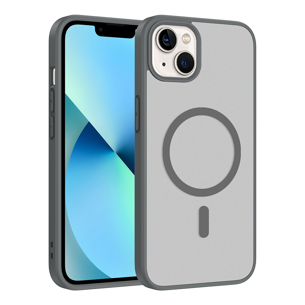Apple iPhone 14 Kılıf M-safe Şarj Özellikli  Babet Kapak - Gri