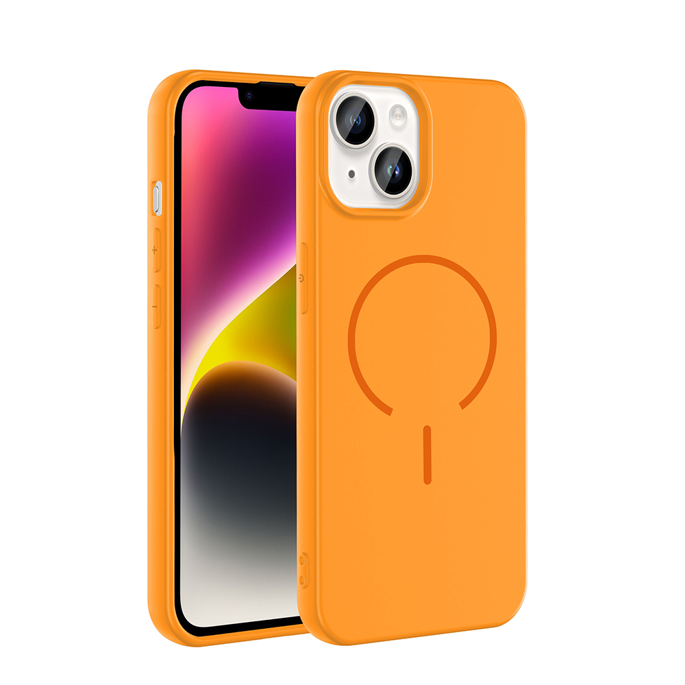 Apple iPhone 14 Kılıf M-safe Şarj Özellikli  Meta Kapak - Turuncu