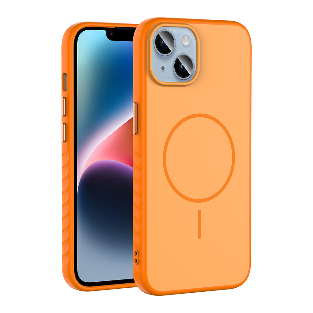 Apple iPhone 14 Kılıf M-safe Şarj Özellikli Tea Kapak - Turuncu