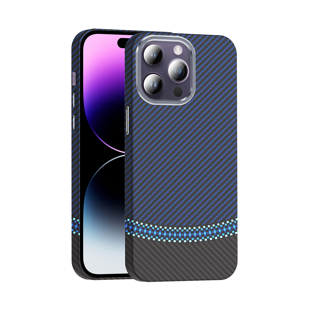 Apple iPhone 14 Pro Max Kılıf M-safe Şarj Özellikli Karbon Fiber Görünümlü Gros Kapak