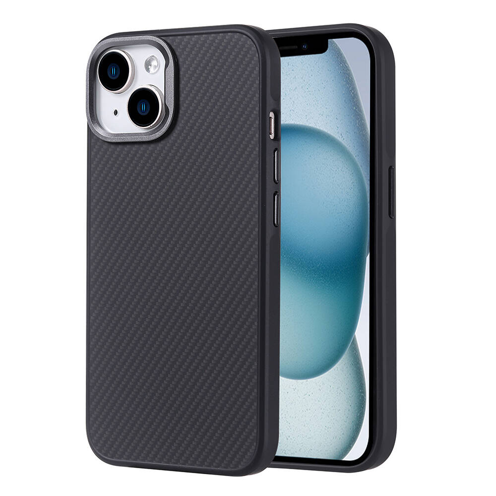 Apple iPhone 14 Kılıf M-safe Şarj Özellikli Karbon Fiber Görünümlü Troy Kapak