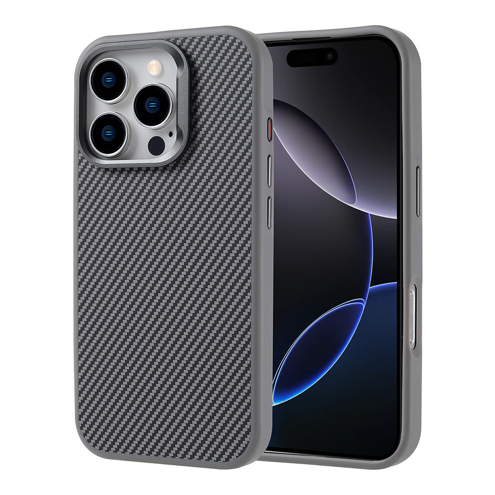 Apple iPhone 16 Pro Kılıf M-safe Şarj Özellikli Karbon Fiber Görünümlü Troy Kapak