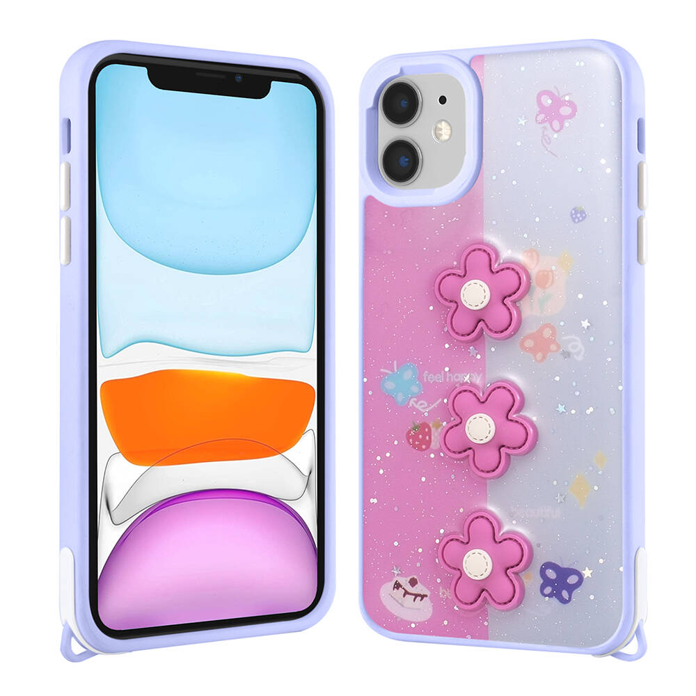 Apple iPhone 11 Kılıf Parlayan Simli Kabartma Figürlü Cevze Kapak