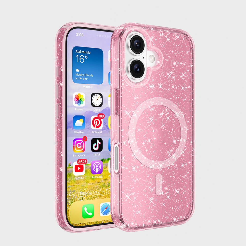 Apple iPhone 16 Plus Kılıf M-safe Şarj Özellikli Parlayan Simli Saydam Renkli Allstar Kapak