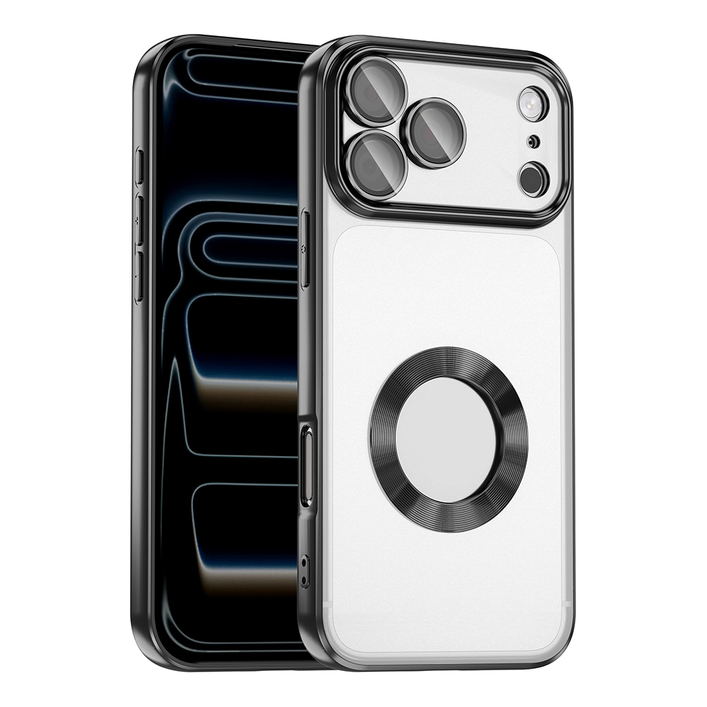 Apple iPhone 17 Pro Max Kılıf Kamera Korumalı Logo Gösteren  Omega Kapak - Siyah