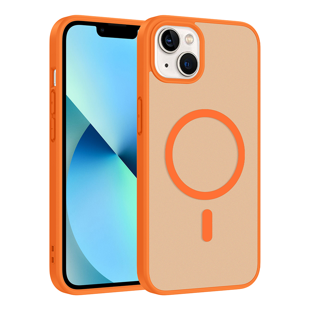 Apple iPhone 14 Kılıf M-safe Şarj Özellikli  Babet Kapak - Turuncu