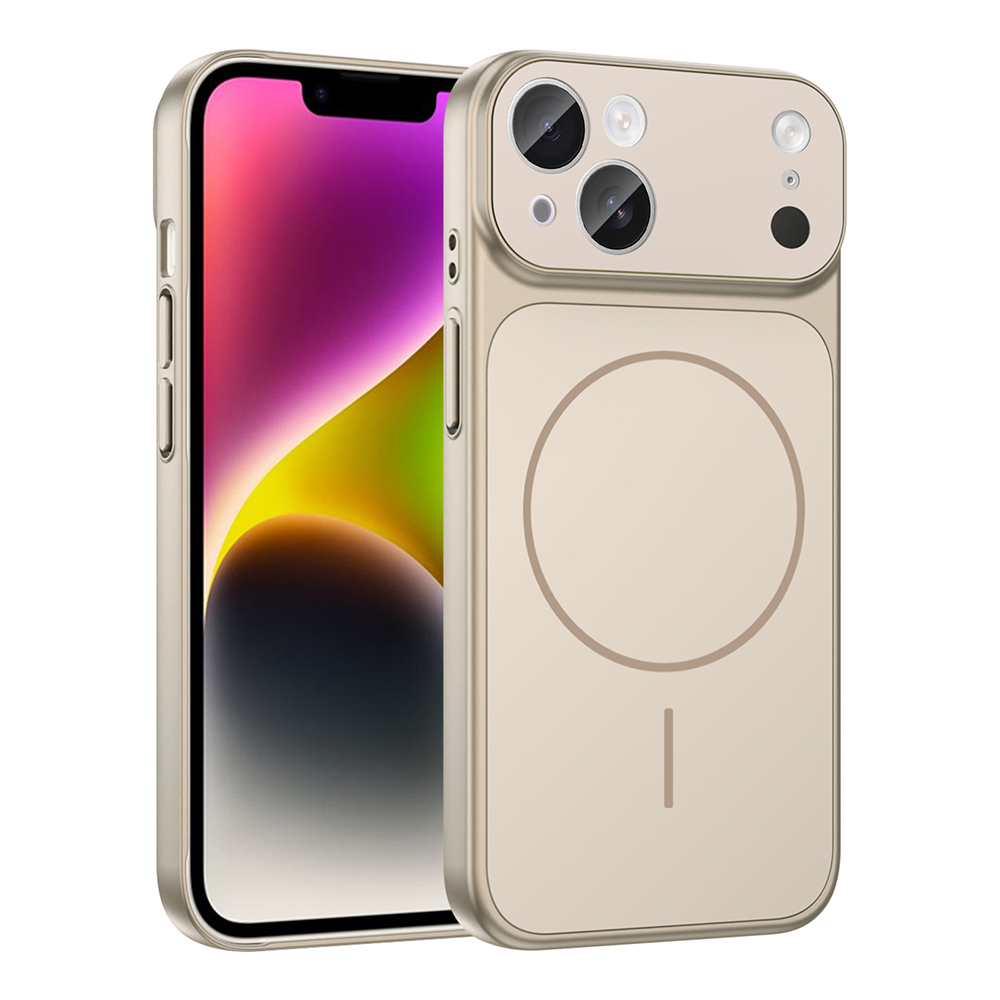 Apple iPhone 15 Kılıf M-Safe Şarj Özellikli Kamera Korumalı Formen Kapak - Gold