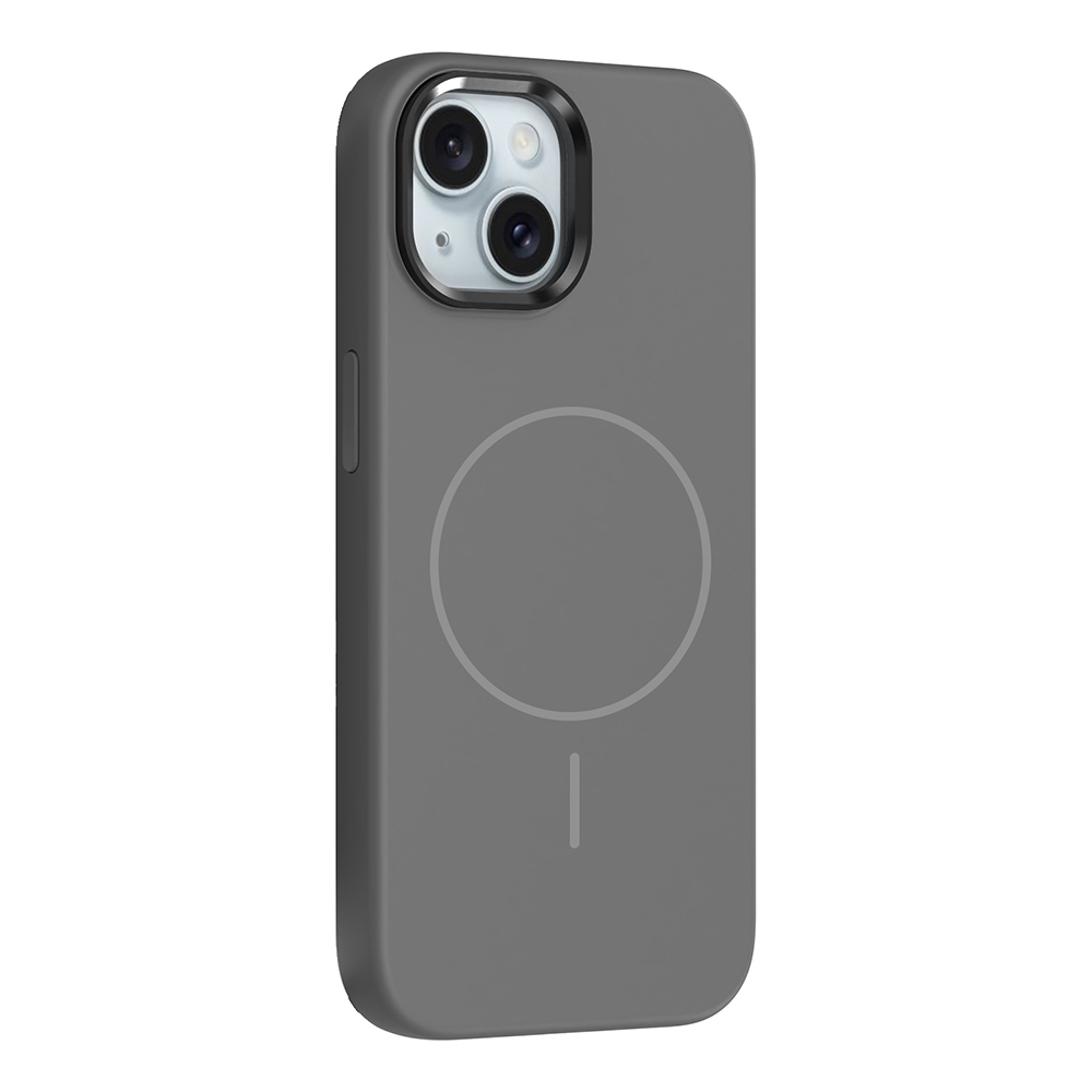 Apple iPhone 13 Kılıf M-Safe Şarj Özellikli Metal Kamera Çerçeveli Edi Silikon Kapak - Koyu Gri