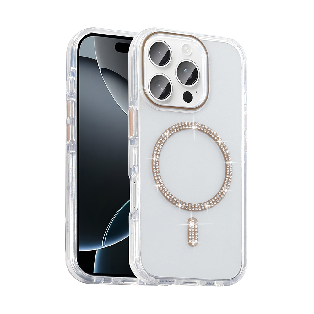 Apple iPhone 16 Pro Max Kılıf Taşlı Tasarım M-safe Şarj Özellikli  Koment Silikon Kapak
